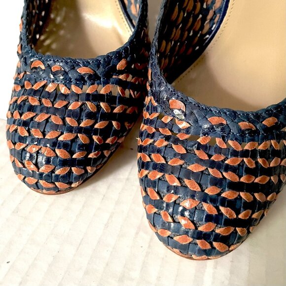 J. Crew Mona Dream Weaver Woven Pump Navy & Tan - Picture 2 of 8